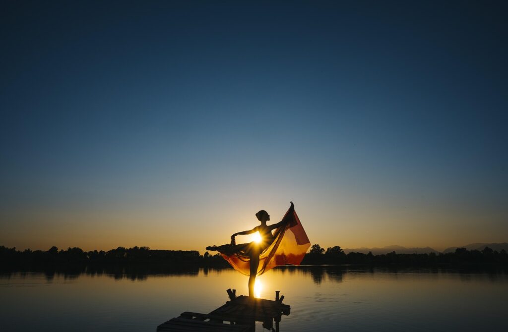 ballerina, lake, sunset, ballet, dance, elegance, performance, performer, woman, female, young, nature, girl